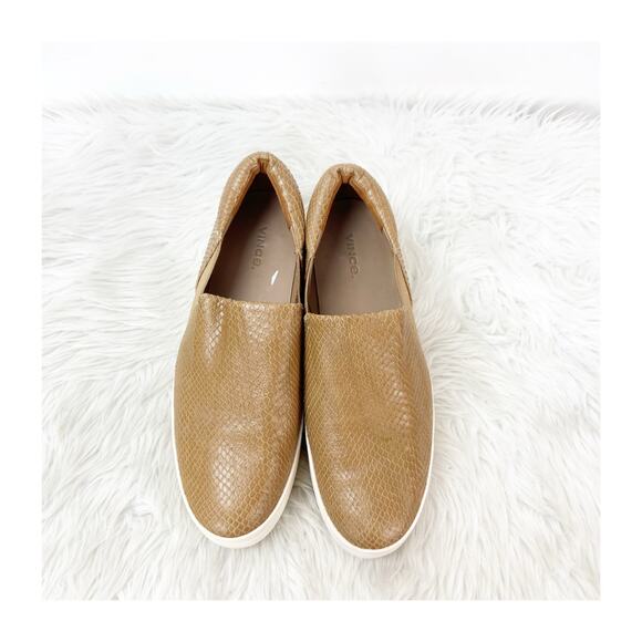 Vince Warren Size 9.5 Tan Women Snake-Embossed Leather Slip-On Platform Sneaker - Picture 8 of 13
